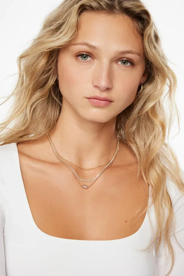 Women Dynamite Necklaces Layered Marquise Pendant Necklace White