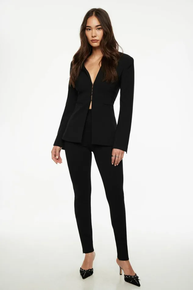 Women Dynamite Pants Slim Zip Hem Pants Black