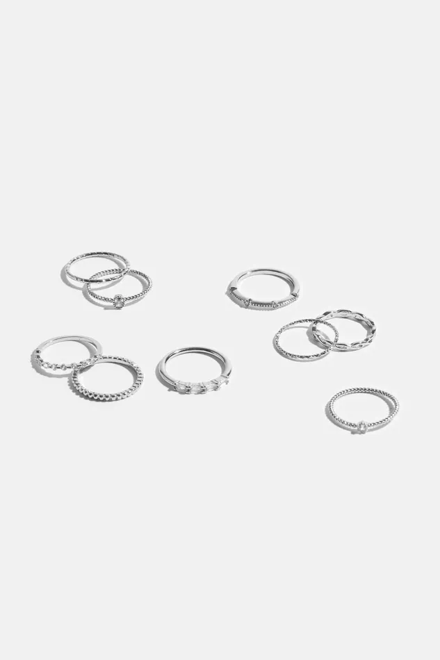 Women Dynamite Rings 9Pack Delicate Gem Rings Gray