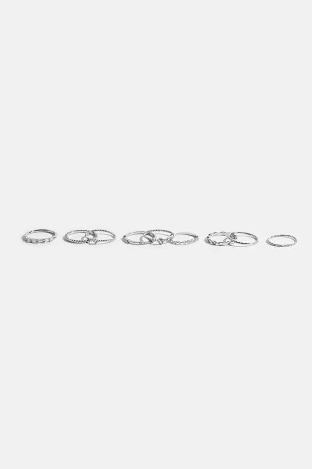 Women Dynamite Rings 9Pack Delicate Gem Rings Gray
