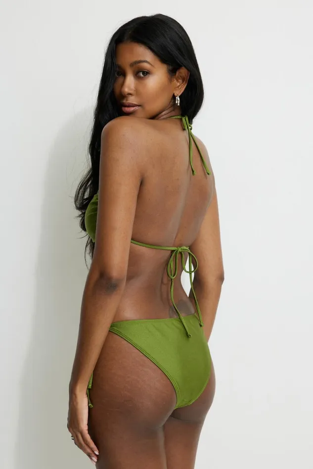 Women Dynamite Swimwear Pearl Side Tie Cheeky Bikini Bottom Green