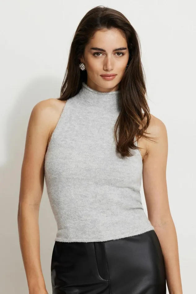 Women Dynamite Tops Heavenlyarn Mock Neck Tank Top Grey