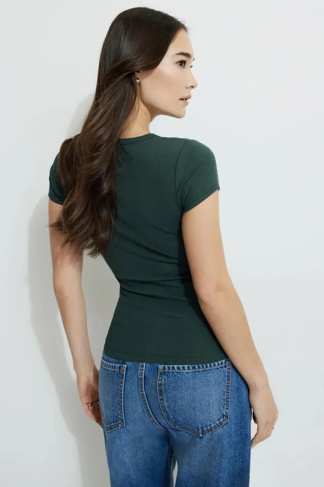 Women Dynamite Tops Olive Ribbed Crewneck TShirt Green