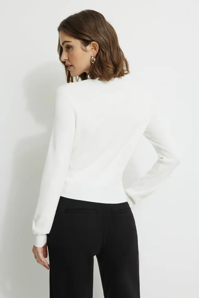 Women Dynamite Tops Rebecca Crewneck Cardigan WHITE