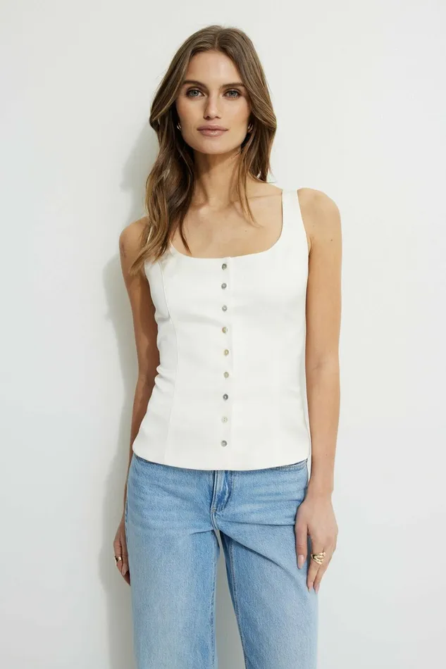Women Dynamite Tops Satin Flyaway Tank Top Beige