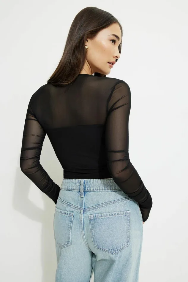 Women Dynamite Tops Shirred Long Sleeve Bolero Top Black