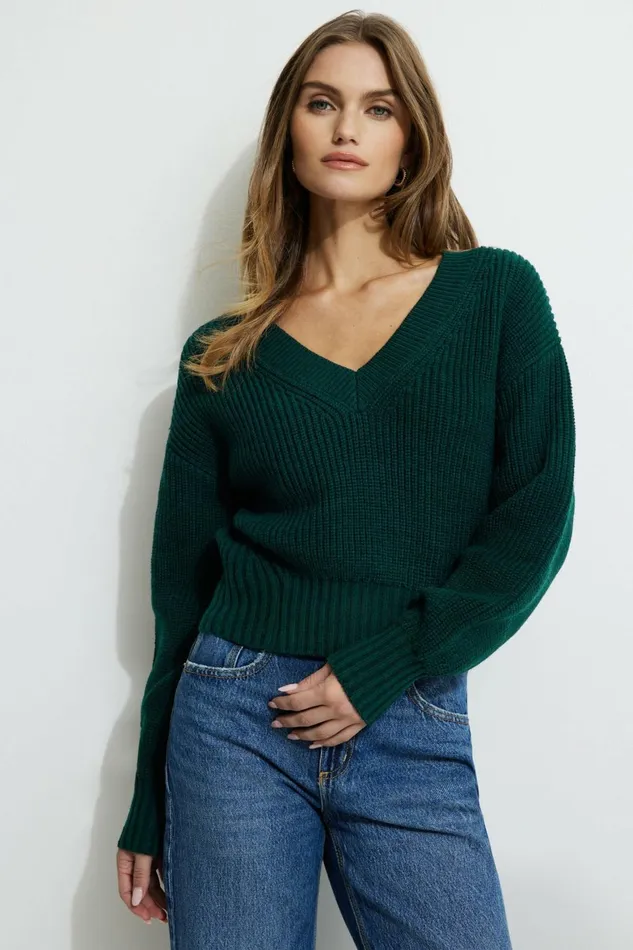 Women Dynamite Tops Stephanie Cinched Waist Sweater Green