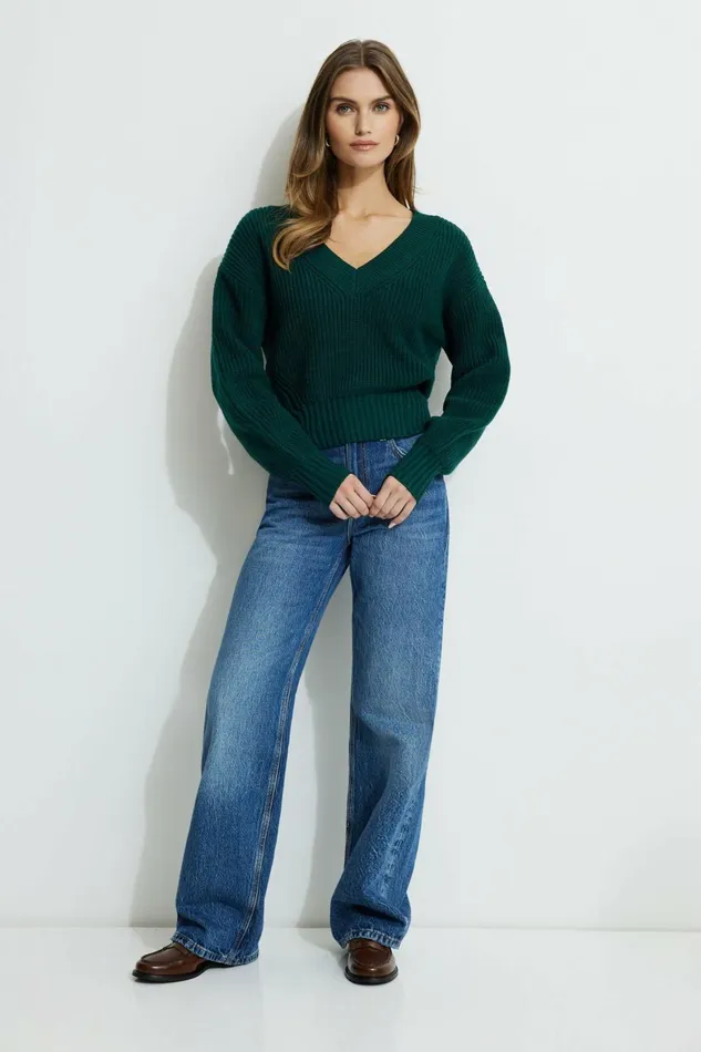 Women Dynamite Tops Stephanie Cinched Waist Sweater Green
