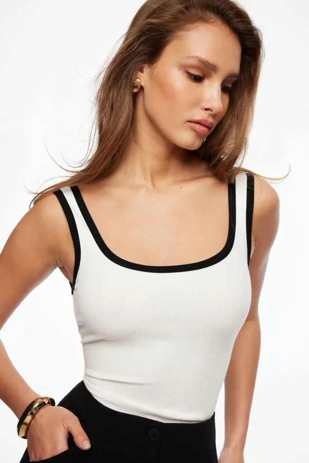 Women Dynamite Tops Tayla Ribbed Scoop Tank Top White
