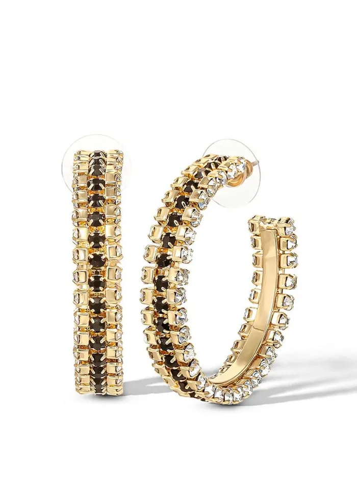 Women Earrings Jessica Simpson Black And White Crystal Hoop Earrings
