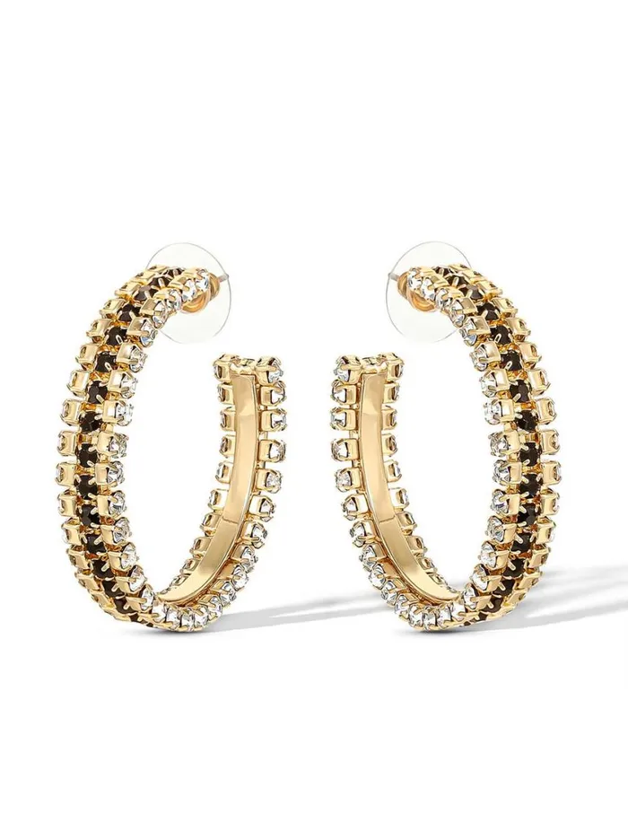 Women Earrings Jessica Simpson Black And White Crystal Hoop Earrings