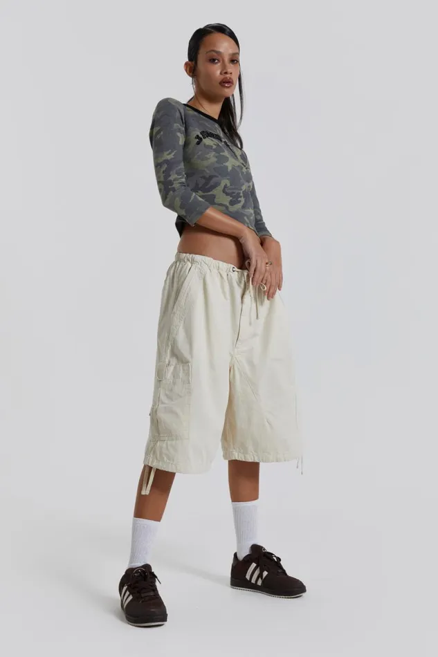 Women Ecru Oversized Cargo Shorts Jaded London Shorts and Jorts