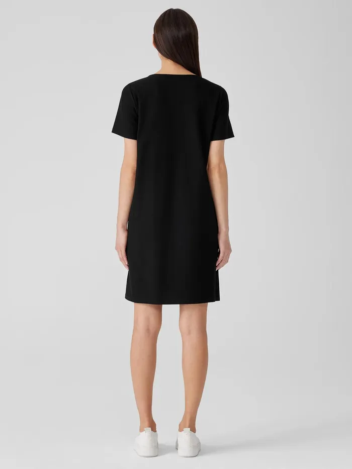 Women Eileen Fisher Dresses and Skirts Washable Stretch Crepe Jewel Neck Dress Black