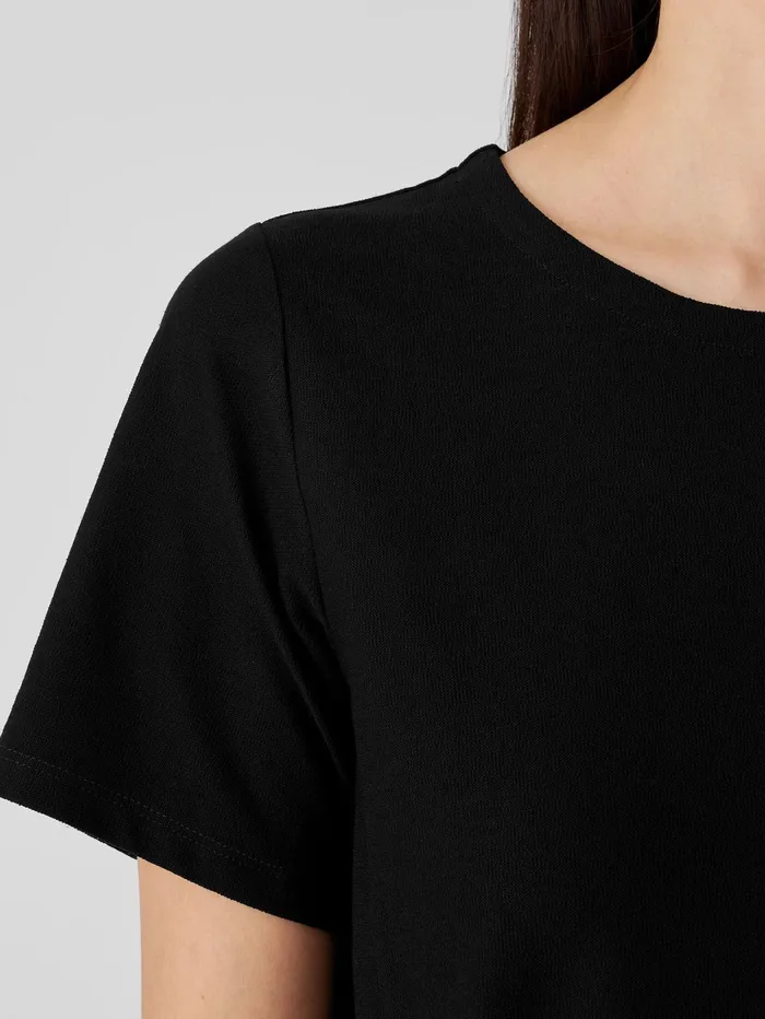 Women Eileen Fisher Dresses and Skirts Washable Stretch Crepe Jewel Neck Dress Black
