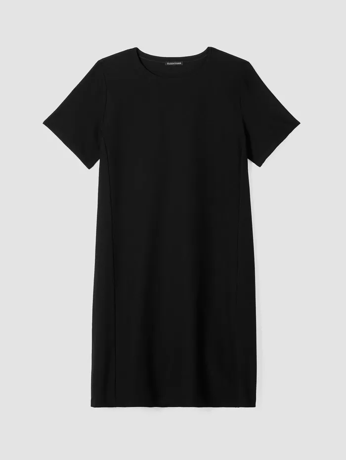 Women Eileen Fisher Dresses and Skirts Washable Stretch Crepe Jewel Neck Dress Black