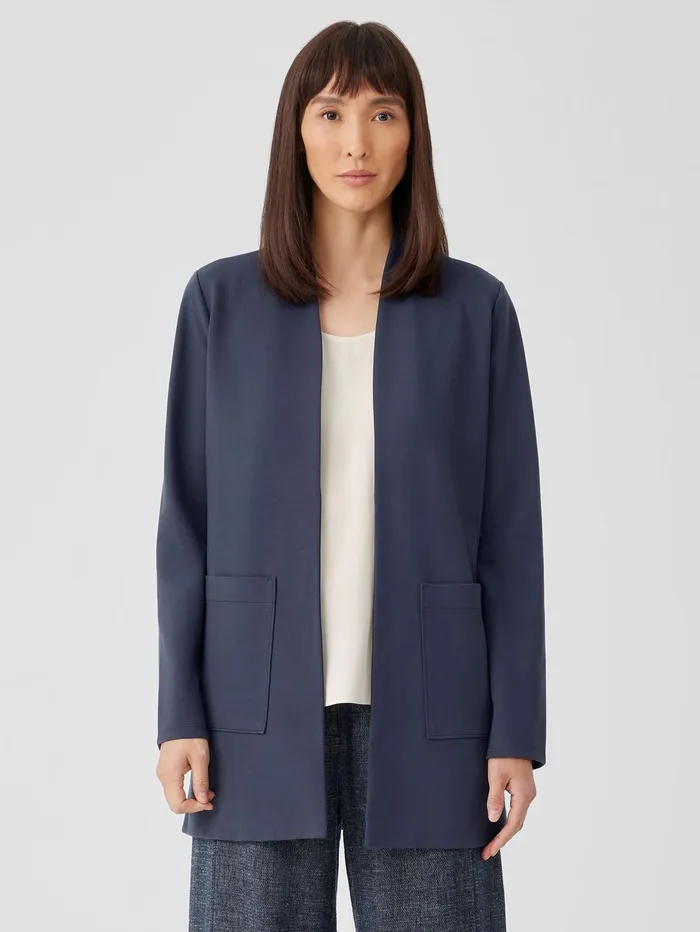 Women Eileen Fisher Jackets Coats and Vests Washable Flex Ponte High Collar Jacket Ocean Women Eileen Fisher Jackets Coats and Vests Washable Flex Ponte High Collar Jacket Ocean