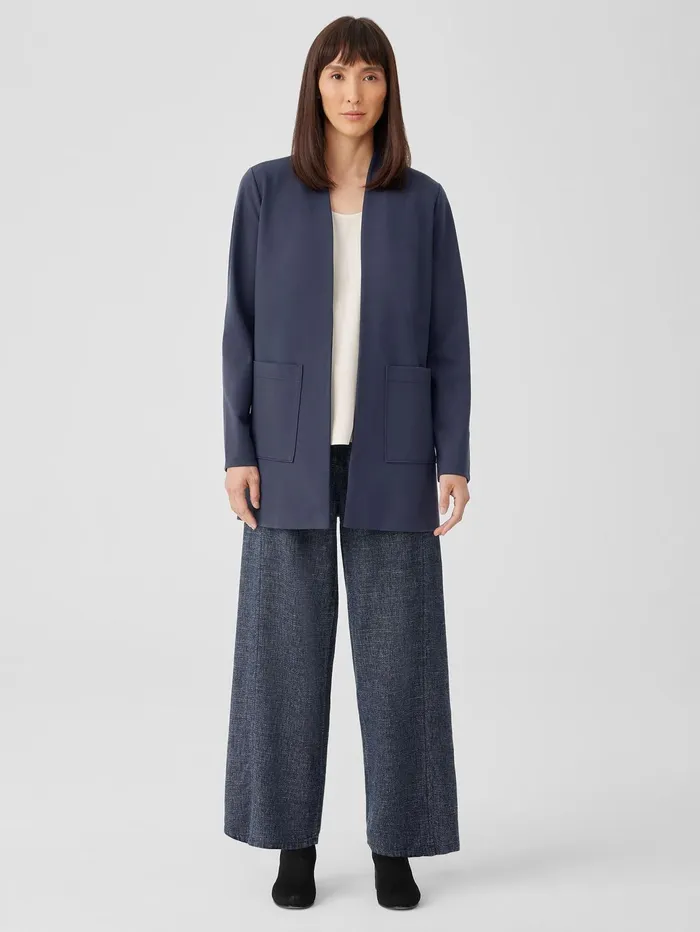 Women Eileen Fisher Jackets Coats and Vests Washable Flex Ponte High Collar Jacket Ocean