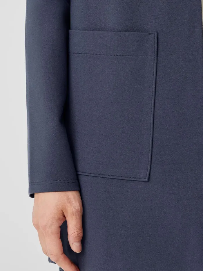 Women Eileen Fisher Jackets Coats and Vests Washable Flex Ponte High Collar Jacket Ocean