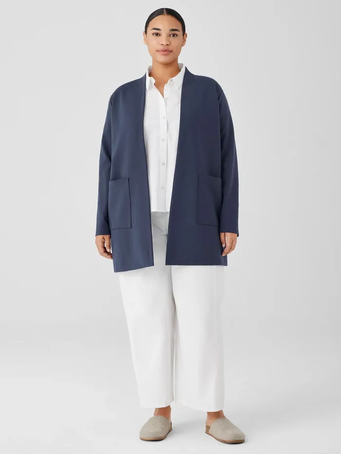 Women Eileen Fisher Jackets Coats and Vests Washable Flex Ponte High Collar Jacket Ocean