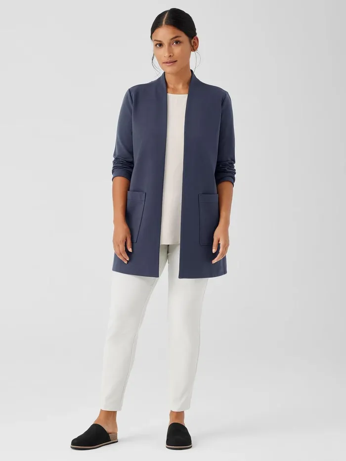 Women Eileen Fisher Jackets Coats and Vests Washable Flex Ponte High Collar Jacket Ocean