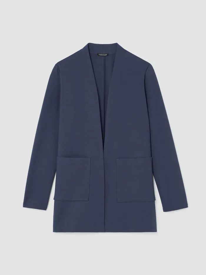 Women Eileen Fisher Jackets Coats and Vests Washable Flex Ponte High Collar Jacket Ocean