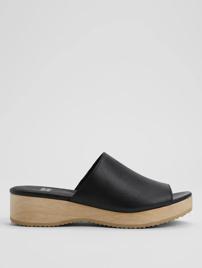 Women Eileen Fisher Shoes Novel Leather Wedge Sandal Black