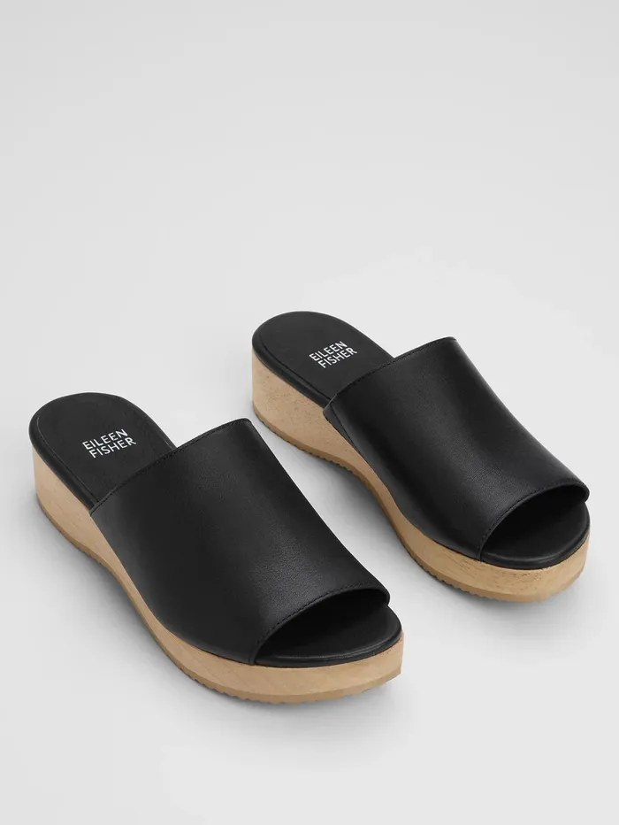 Women Eileen Fisher Shoes Novel Leather Wedge Sandal Black