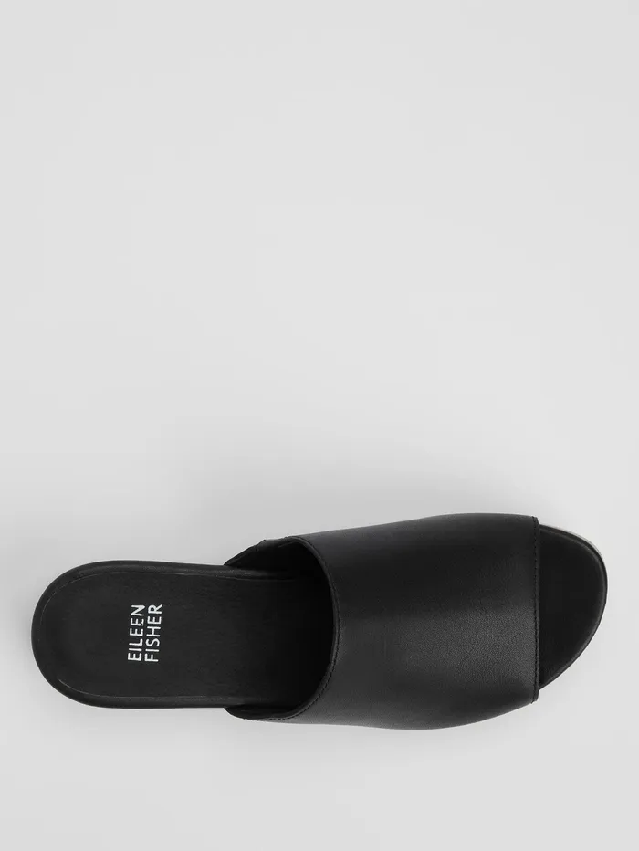 Women Eileen Fisher Shoes Novel Leather Wedge Sandal Black