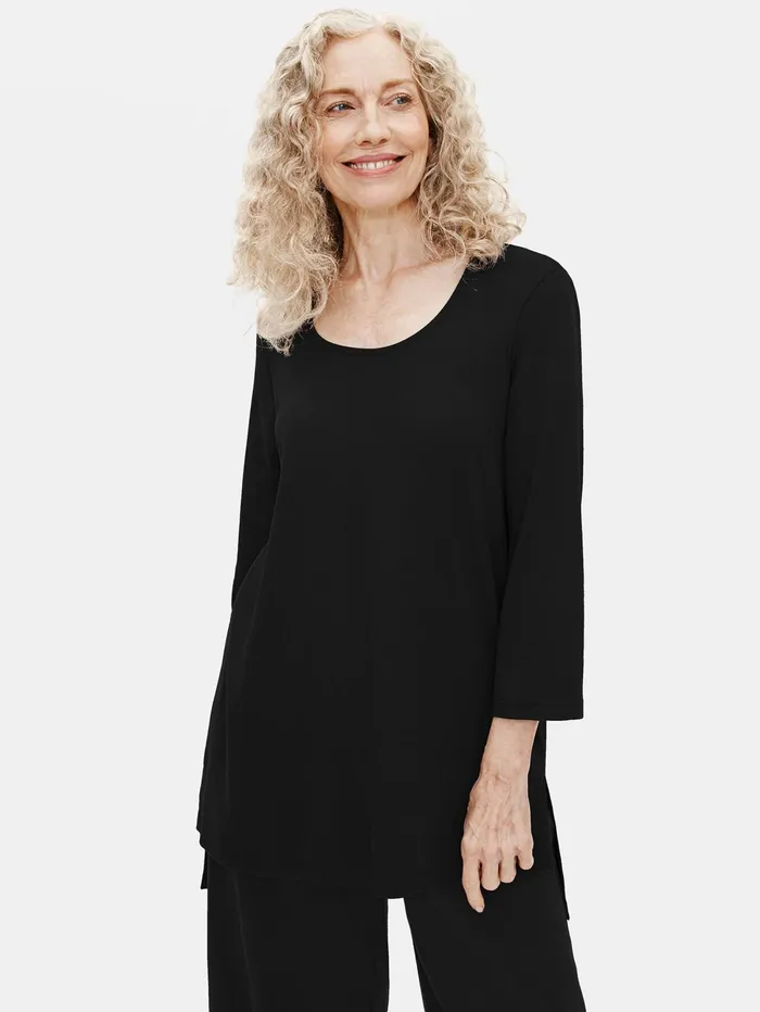 Women Eileen Fisher Sleepwear Organic Cotton Interlock Long Sleep Top Black