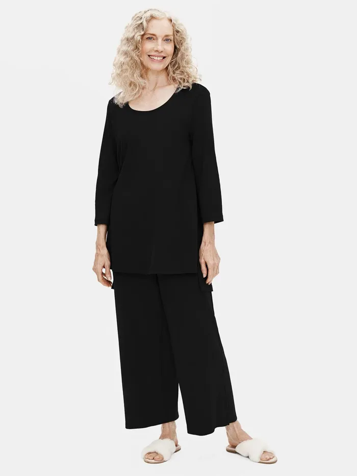 Women Eileen Fisher Sleepwear Organic Cotton Interlock Long Sleep Top Black