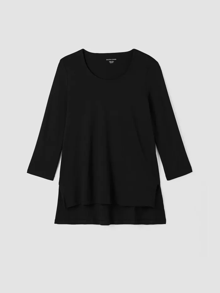 Women Eileen Fisher Sleepwear Organic Cotton Interlock Long Sleep Top Black