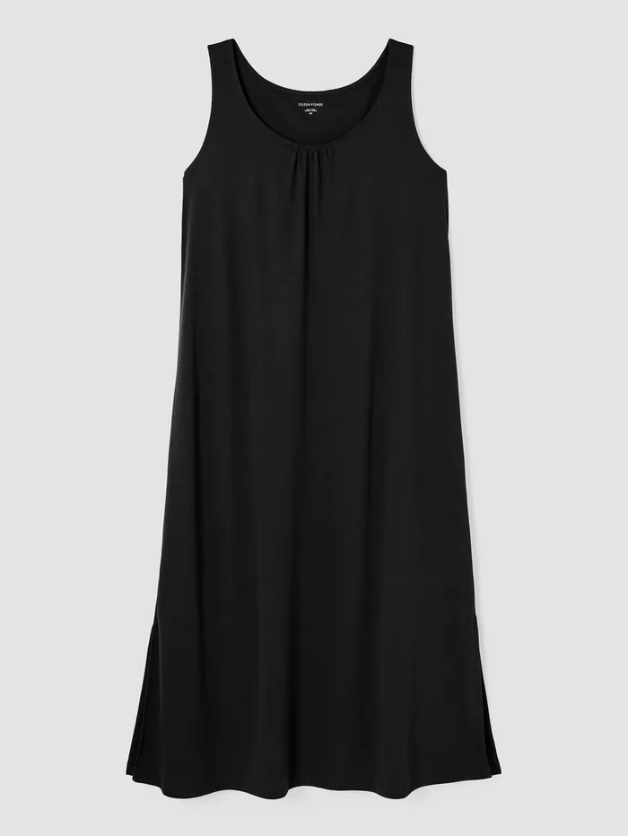 Women Eileen Fisher Sleepwear Organic Cotton Interlock Scoop Neck Sleep Dress Black