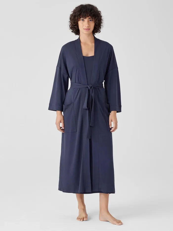 Women Eileen Fisher Sleepwear Organic Cotton Interlock Sleep Robe Indigo