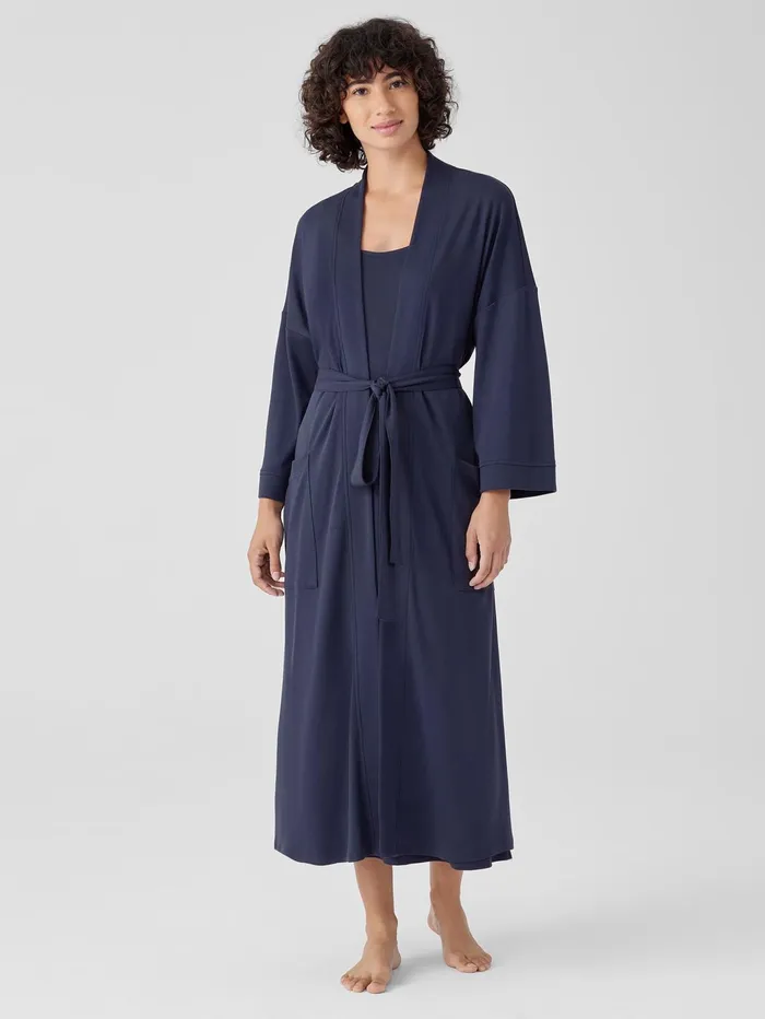 Women Eileen Fisher Sleepwear Organic Cotton Interlock Sleep Robe Indigo