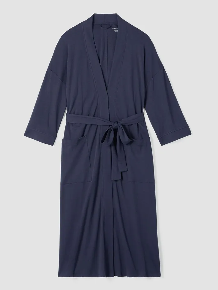 Women Eileen Fisher Sleepwear Organic Cotton Interlock Sleep Robe Indigo
