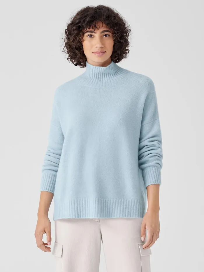 Women Eileen Fisher Sweaters and Cardigans Cashmere Silk Bliss Turtleneck BoxTop Frost Women Eileen Fisher Sweaters and Cardigans Cashmere Silk Bliss Turtleneck BoxTop Frost