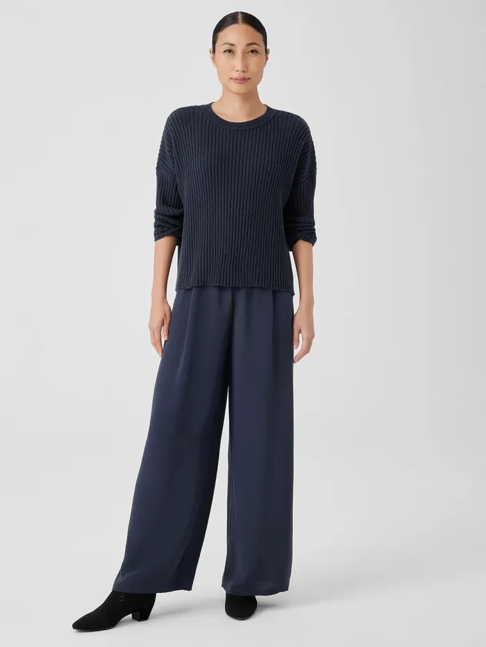 Women Eileen Fisher Sweaters and Cardigans Cotton And Recycled Cashmere Crew Neck BoxTop Ocean