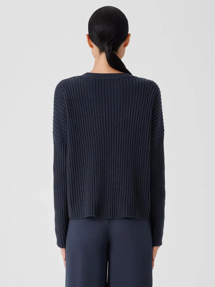 Women Eileen Fisher Sweaters and Cardigans Cotton And Recycled Cashmere Crew Neck BoxTop Ocean