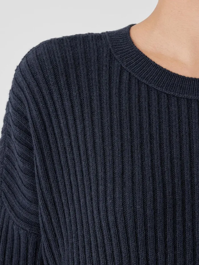 Women Eileen Fisher Sweaters and Cardigans Cotton And Recycled Cashmere Crew Neck BoxTop Ocean