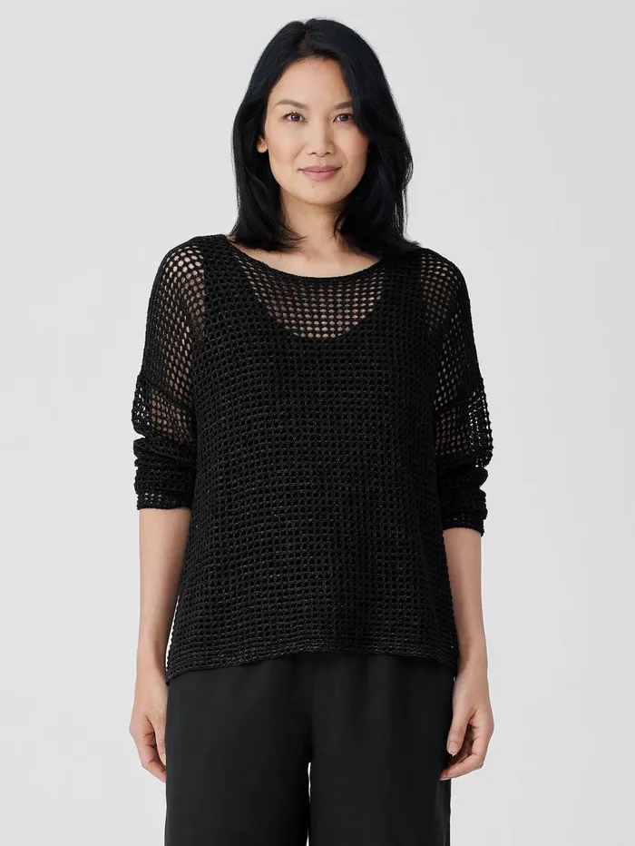 Women Eileen Fisher Sweaters and Cardigans Organic Linen DlavRound Neck Top Black Women Eileen Fisher Sweaters and Cardigans Organic Linen DlavRound Neck Top Black