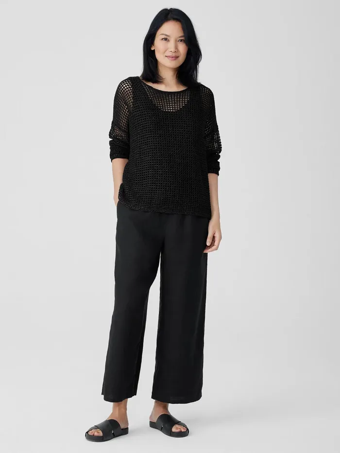 Women Eileen Fisher Sweaters and Cardigans Organic Linen DlavRound Neck Top Black