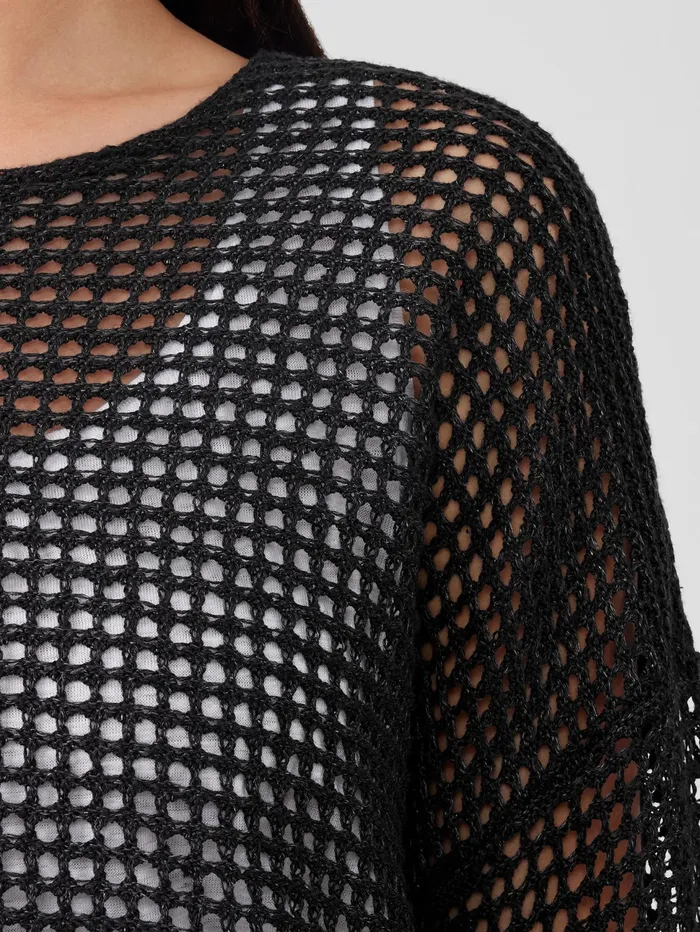 Women Eileen Fisher Sweaters and Cardigans Organic Linen DlavRound Neck Top Black