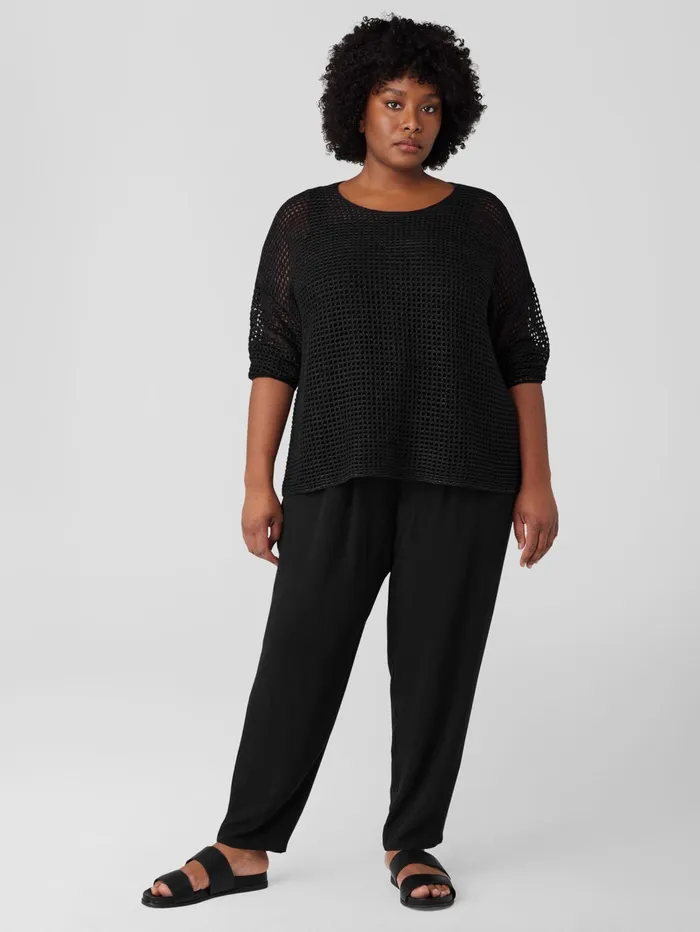 Women Eileen Fisher Sweaters and Cardigans Organic Linen DlavRound Neck Top Black