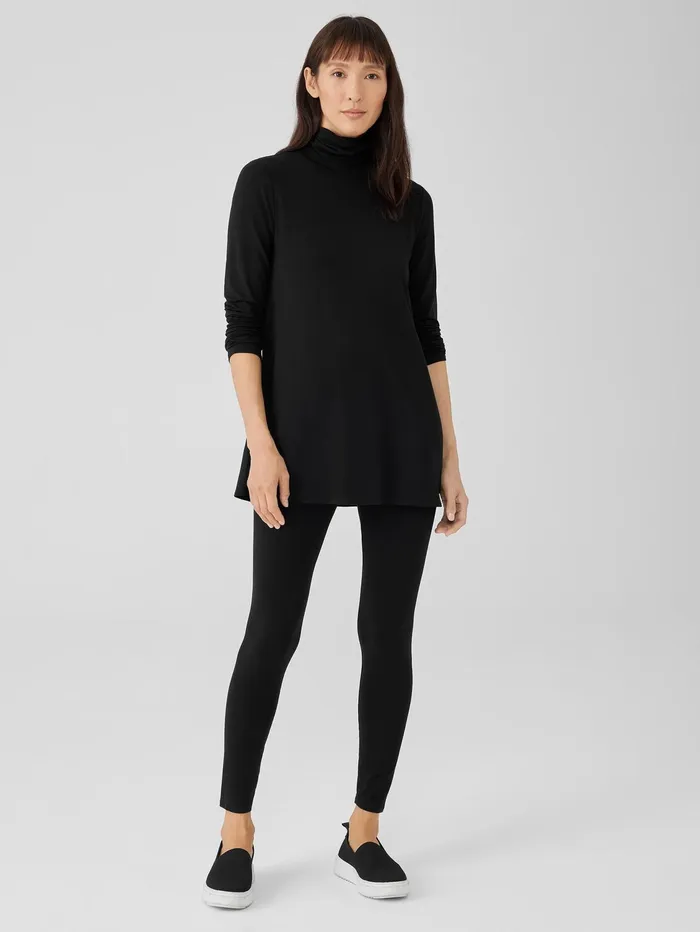 Women Eileen Fisher Tops and Tees Fine Jersey Scrunch Neck Long Top Black