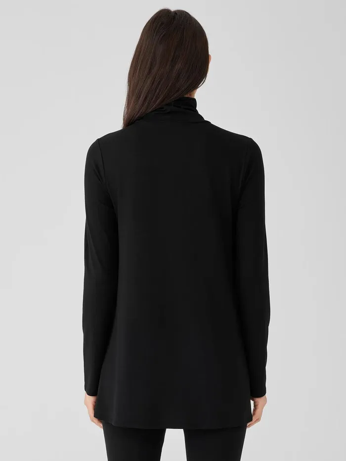 Women Eileen Fisher Tops and Tees Fine Jersey Scrunch Neck Long Top Black