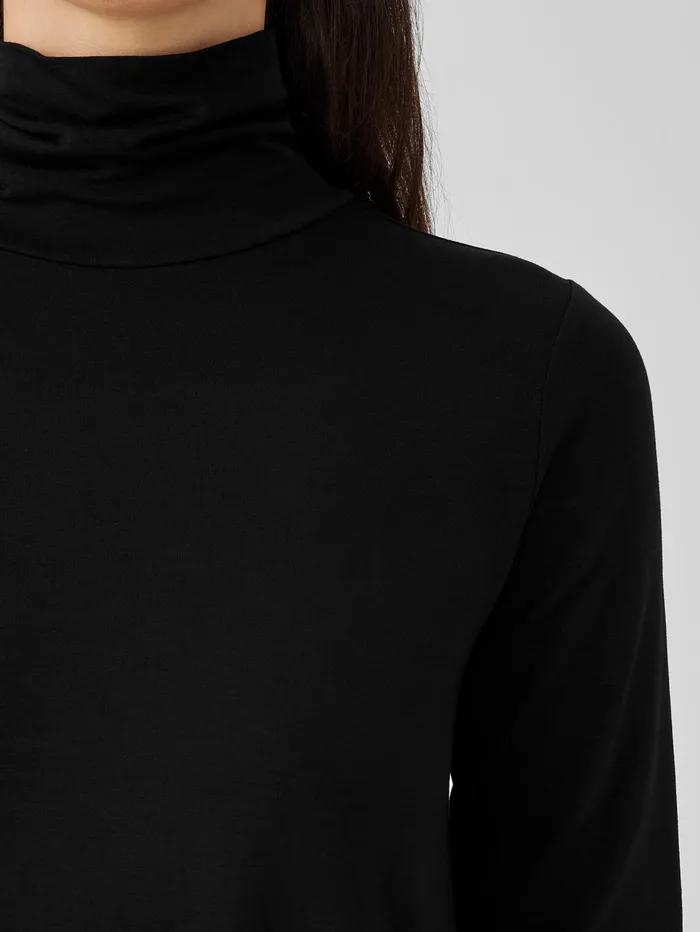 Women Eileen Fisher Tops and Tees Fine Jersey Scrunch Neck Long Top Black
