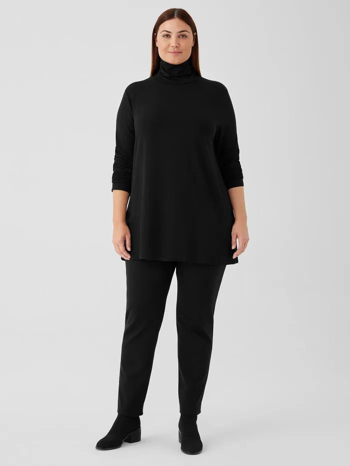 Women Eileen Fisher Tops and Tees Fine Jersey Scrunch Neck Long Top Black