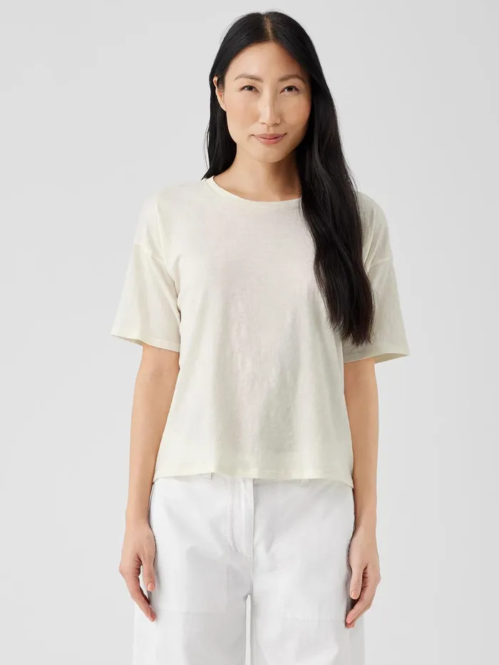 Women Eileen Fisher Tops and Tees Organic Cotton Hazy Slub Tee Softwhite