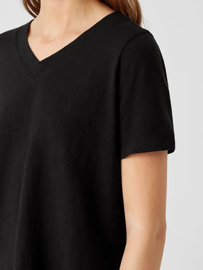 Women Eileen Fisher Tops and Tees Organic Cotton Slub VNeck Tee Black