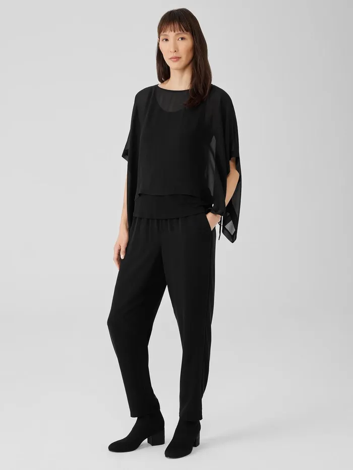 Women Eileen Fisher Tops and Tees Sheer Silk Georgette Poncho Black